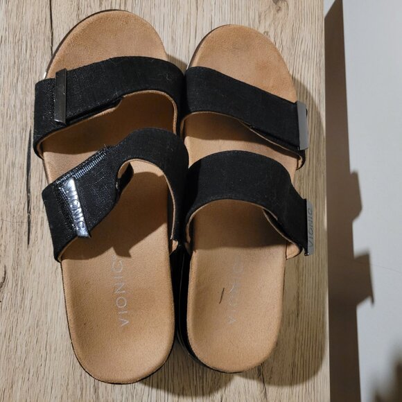Vionic Brandie Platform Slide Sandal in Black Textile SZ 9 - Picture 3 of 6